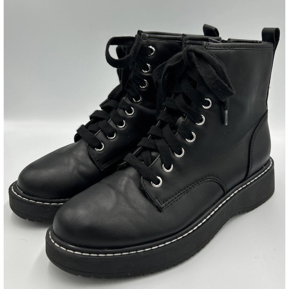 Madden Girl Boots Women's 6 Black Faux Combat Leather Side Zipper Kicker